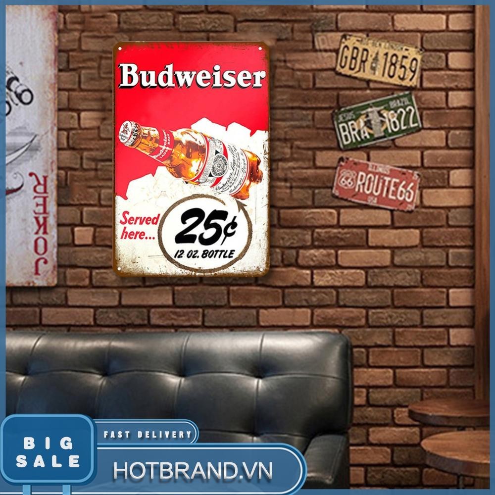[Hotbrand.vn] Đĩa kim loại cổ điển Budweiser Bia hình chữ nhật Tranh sắt trang trí tường 20x30cm