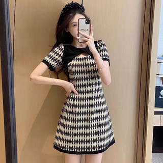 Oeggeo Nữ Mùa Hè Mới Hình Nhỏ Kẻ Sọc Nơ Đầm Cổ