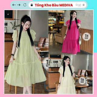 Đầm Bầu Babydoll, Váy Bầu Xinh đi tiệc dáng dài tay ngắn thiết kế xinh xắn thời trang đi dự tiệc MEDIVA