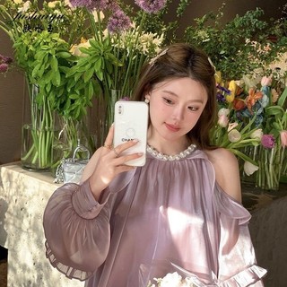 Fushuiyu Yang Cuộn Nhỏ Pháp Satin Cao Cấp Off-the-Shoulder Đầm Nữ Rời Cổ Tích Pettiskirt Sinh Nhật Đầm Nhỏ