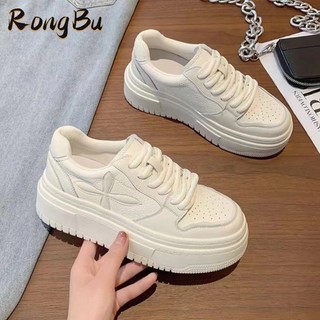 RongBu Giày đế dày nhỏ màu trắng dành cho nữ, mùa hè mới 2024, giày thể thao thông thường dành cho sinh viên phiên bản Hàn Quốc thời trang