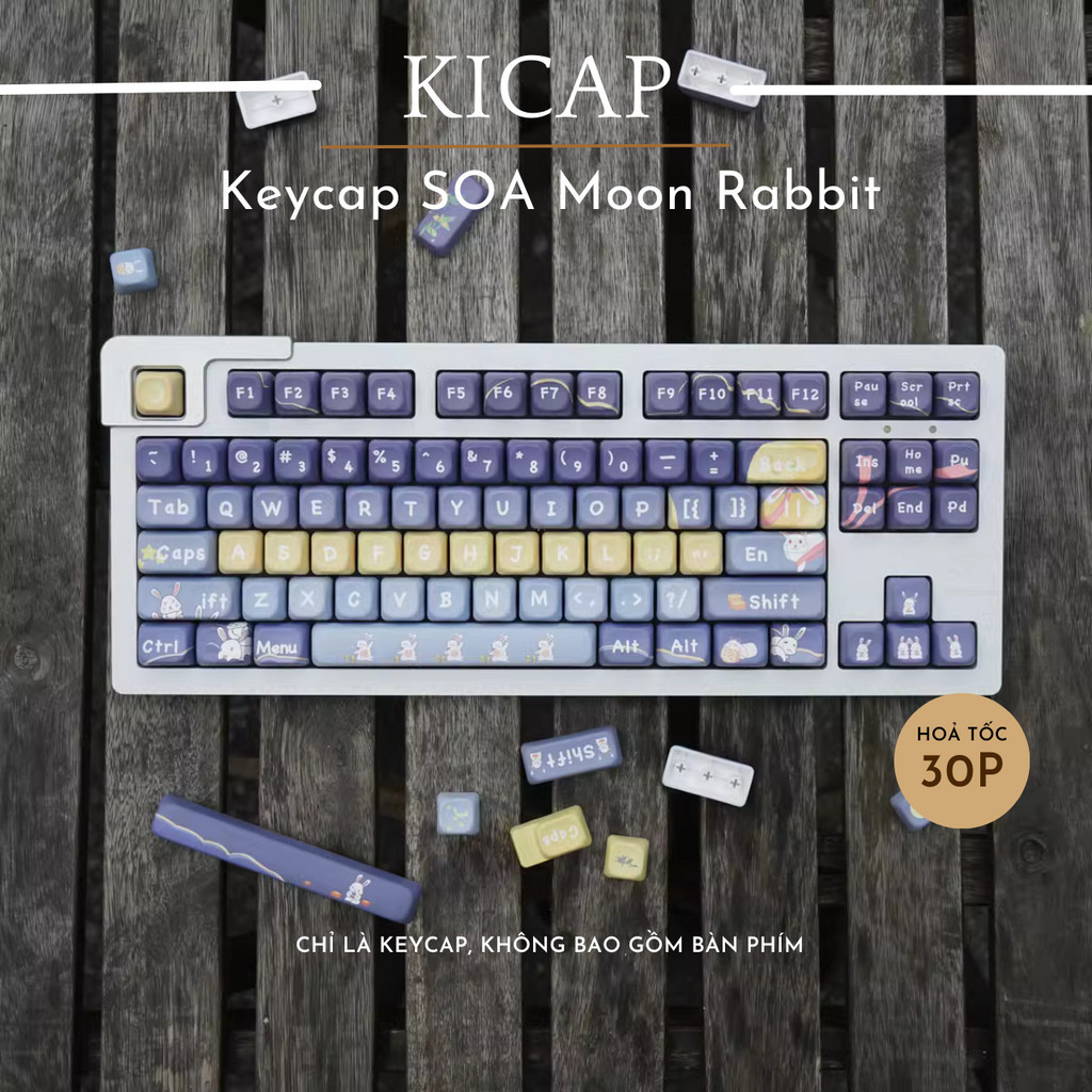 Bộ keycap SOA Moon Rabbit PBT Dyesub 132 nút cute nút bàn phím cơ - KICAP