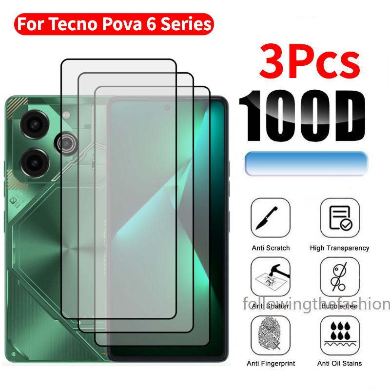 Kính cường lực trong suốt 3 trong 1 3D HD cho Tecno Pova 6 Pro 5G Pova6 4G 6Pro 2024 Tấm bảo vệ màn hình Full Cover Ống kính máy ảnh Lớp phim