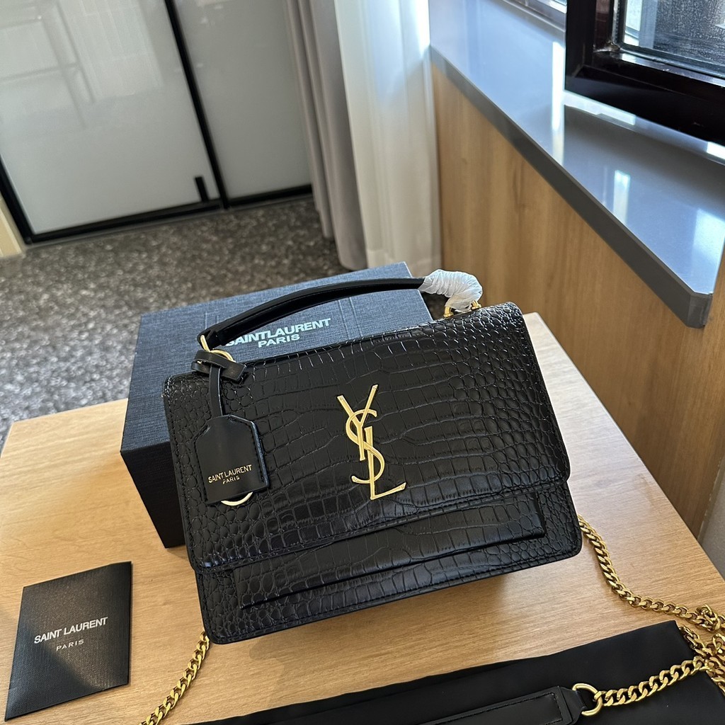 [Có hộp] YSL Túi đeo chéo hình hoàng hôn cổ điển mới Túi xách nữ Túi đeo vai dây chuyền thông thường thời trang