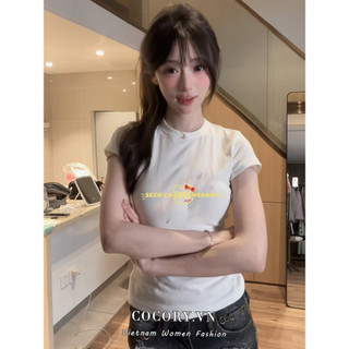 Cocorygirl Thời Trang Mùa Hè Hello Kitty In Chữ Áo Thun Nữ Tay Ngắn Quần Áo Nữ Cổ Tròn Ôm