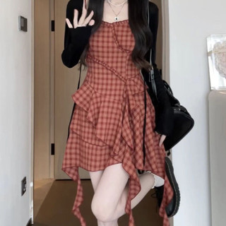 Hot Girl Phong Cách Xù Không Đều Kẻ Sọc Sling Dress Phiên Bản Hàn Quốc Áo Khoác Nữ Thời Trang