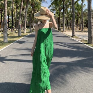 Chụp Ảnh Du Lịch Xếp Ly Slim-Fit Đầm Rời Vai Không Tay Dây Đeo