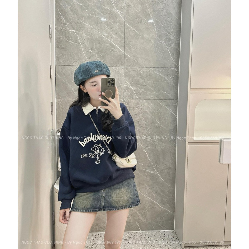Áo nỉ cổ bẻ Disneey Mickey siu hot BY JOLIE
