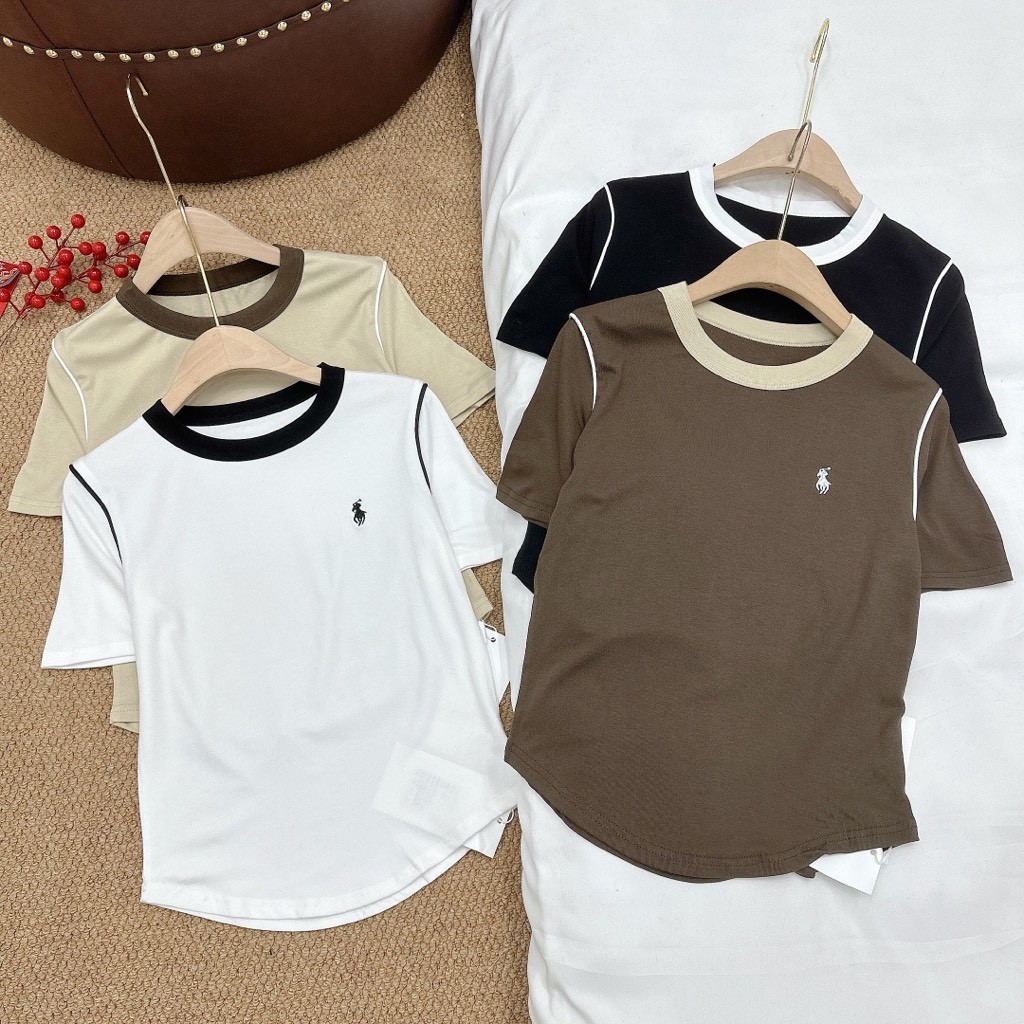 Áo thun babytee thêu ngựa phối viền - hãng 7+ mã 8011