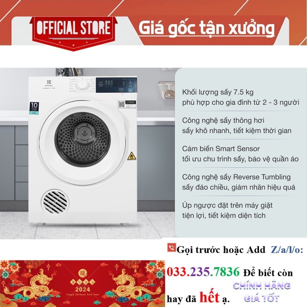 R.ẻ> MÁY SẤY ELEC EDV754H3WB (7.5KG)