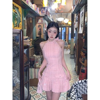 Ngọt Ngào Lê Ở Lại Giấc Mơ Mặt Dây Paris Hồng Kẻ Sọc Dây Đầm Nữ Thiết Kế Mùa Xuân Eo Eo Ôm Hơn Nhìn Váy