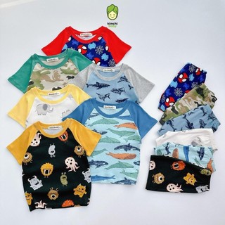 Đồ Bộ Cộc Tay Cho Bé Trai, Bé Gái KIMCHIBABY Vải Cotton Borip Mềm Mịn Hoạ Tiết Cá Heo, Bộ Quần Áo Cộc Tay Cho Bé KC304