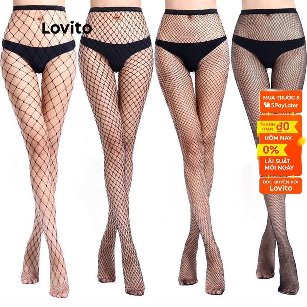Quần vớ LOVITO bó sát lưng cao kiểu lưới đánh cá màu trơn sexy cho nữ L48L079 (44928)