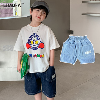 LJMOFA Bé Trai Quần Short Denim Trên Đầu Gối Quần Jean Đáy Có Túi Co Giãn Eo Quần Thẳng Cho Trẻ Em 2-10T