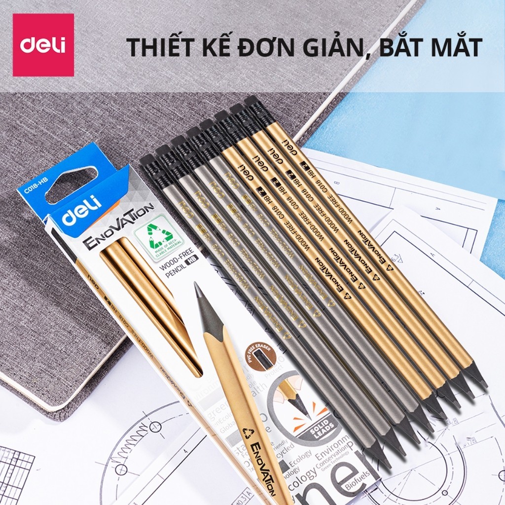 Bút Chì Gỗ 1K Tam Giác Deli - Kèm Tẩy Xóa An Toàn Vẽ Mỹ Thuật Tập Viết Làm Bài Kiểm Tra Học Sinh Sinh Viên Trẻ Nhỏ