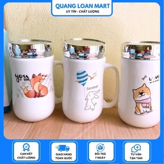 Cốc sứ giữ nhiệt có nắp trắng gương 400ml