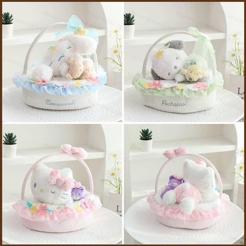 Squar1 Sanrio Hello Kitty Cinnamoroll Pochacco Giỏ Hoa Và Ngủ Sang Trọng Búp Bê Quà Tặng Cho Bé Gái Trẻ Em Đồ Chơi Nhồi Bông