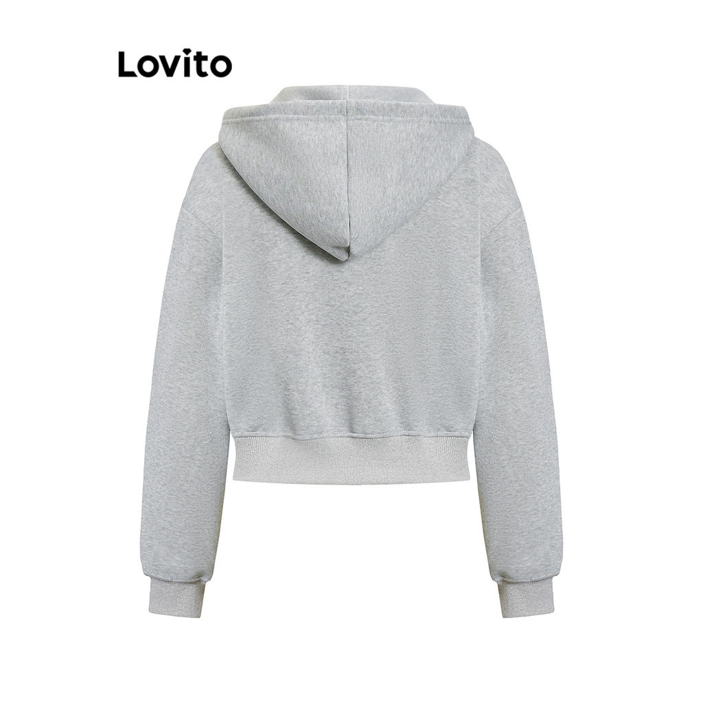Lovito Áo nỉ dài tay họa tiết trơn thông thường cho nữ áo khoác xám áo khoác nỉ LNA38014 (Xám)