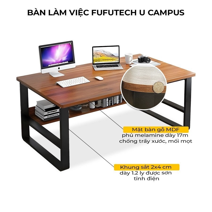 Bàn làm việc, bàn học tập U Campus FUFUTECH bo 4 góc, Liền Kệ Dưới Giúp Tối Ưu Không Gian, Đa Dạng Kích Thước 1m2,1m4 | BigBuy360 - bigbuy360.vn