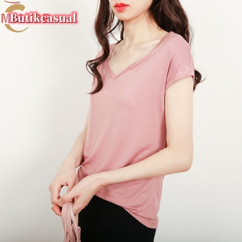 Áo Thun NgắN Tay Cổ Chữ v MàU Trơn ThờI Trang Cho Nữ 40-78KG