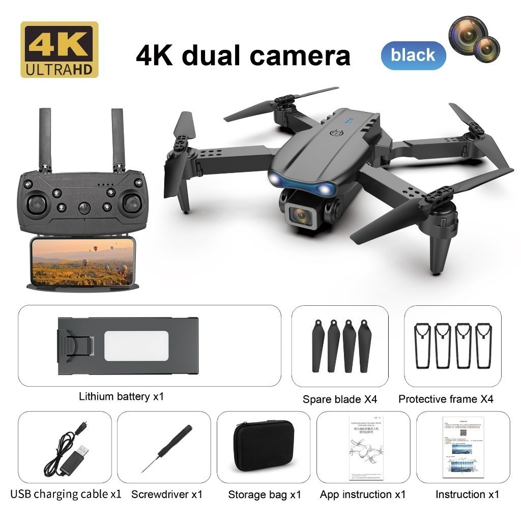 E99Pro drone 4K HD camera kép HD 1080p, hỗ trợ WiFi, drone 200m có thể tự do chuyển đổi góc nhìn | BigBuy360 - bigbuy360.vn