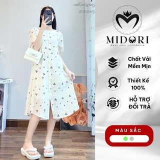 Đầm bầu xinh hoa nhí thiết kế 2 lớp có nút cài chất lụa tơ đi dự tiệc công sở dáng dài suông thời trang Cao Cấp