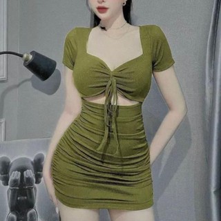 Đầm gân ôm body rút dây có mút hot trend