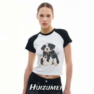 Huizumei Áo thun ngắn tay ngắn cotton nguyên chất mới dành cho nữ giảm béo và thiết kế đa năng