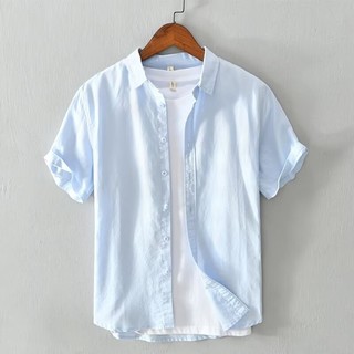 Cực vải lanh tươi cơ bản thường ngày ngắn tay cotton vải lanh áo sơ mi nam mùa hè rời thanh niên văn học vải lanh áo sơ mi