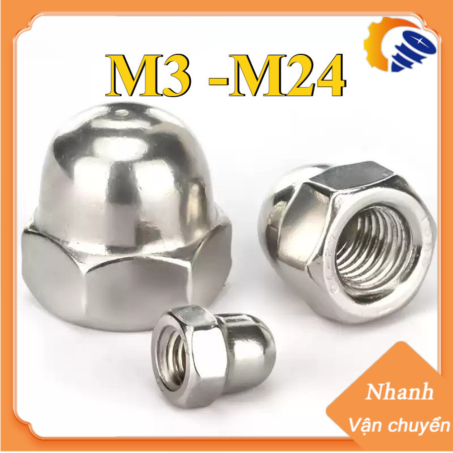 M3 / M4 / M5-M24 Tán bầu, Đai ốc mũ inox 304, đai ốc chỏm cầu [ZQ-DM-1]