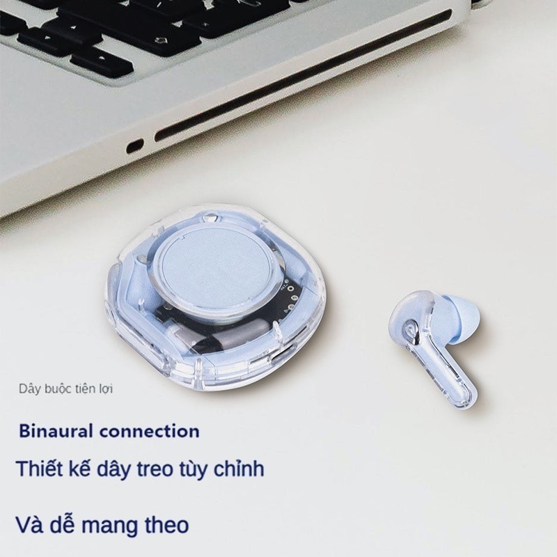 Tai nghe Bluetooth không dây Teemo Ultrapods Pro v5.3 màn hình kỹ thuật số trong suốt LED điều khiển Hồng pastel