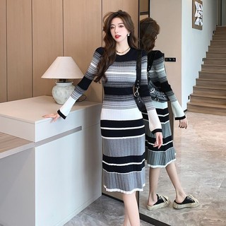 2024 Dệt Kim Đầm Nữ Thu Đông Bên Trong Mới Giữa Chiều Dài Chữ a Slim-Fit Ôm Hơn Nhìn Đáy Áo Len Đầm