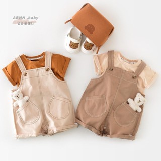[ Áo + yếm + gấu ] Bộ body ngắn tay bodysuit áo liền quần bộ đồ liền thân Babyshop88vn cho bé trai bé gái M16.2.24-2