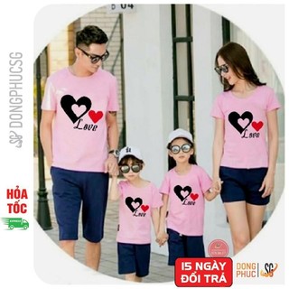 Áo thun gia đình 3/4/5 người Đồ gia đình dễ thương giá rẻ Thun cotton dày dặn Màu hồng phấn GD318HN