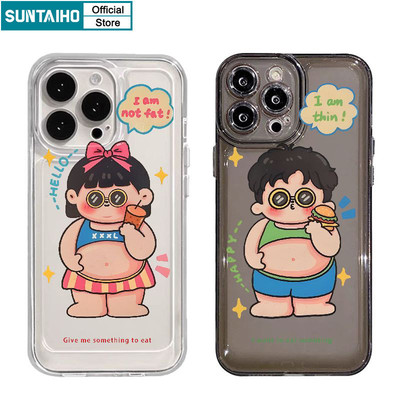 Suntaiho Thời Trang Dễ Thương Milky Tea Girl Hamburg Boy Họa Tiết Dành Cho Iphone 15 14 12 13 11 Pro Max IP 7 8 Plus Iphon X Xs XR Xs Max TPU Trong Suốt Softcase Cao Cấp Chống Sốc Ốp điện thoại