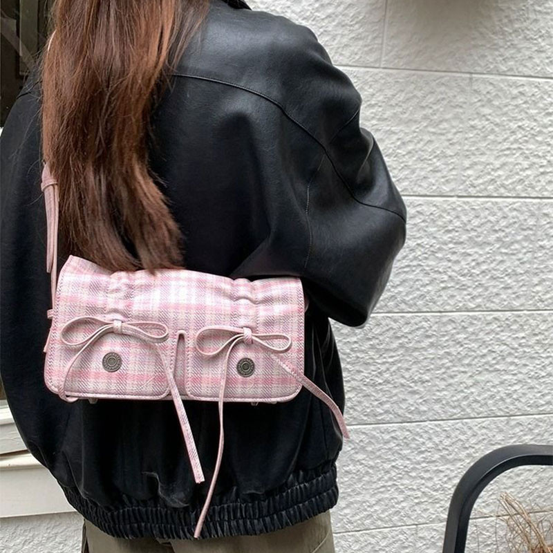 YADOU standoil Túi đeo nách thời trang Hàn Quốc , túi đeo chéo nơ phong cách múa ba lê sọc màu hồng | BigBuy360 - bigbuy360.vn