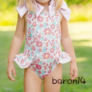 Bộ đồ tắm mùa hè cho bé gái không tay Cross Backless In hoa Ruffle Bộ đồ tắm