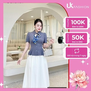 Sơ mi cổ đức tay xép eo xòe UK Fashion Kiểu Dáng trơn Basic, Chất Vải không nhăn dành cho Quý cô công sở UKSM2309016
