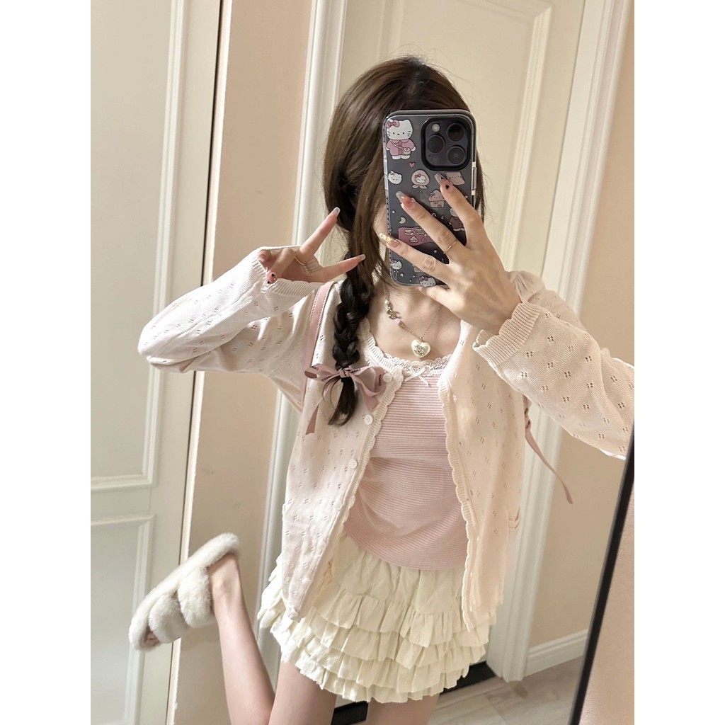 Áo Khoác Cardigan Dệt Kim Siêu Mỏng Bán Trong Suốt Màu Trắng / Xanh Lá / Hồng Cơ Bản Dễ Phối Đồ Thời Trang Mùa Hè Mát Mẻ