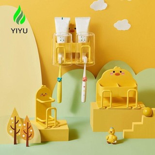  YIYU Giá đỡ bàn chải đánh răng vịt Đế bàn chải đánh răng điện bằng nhựa màu vàng Hộp đựng kem đánh răng treo tường rỗng di động Phòng tắm 