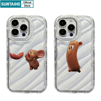 Suntaiho Ngộ nghĩnh Chuột Dễ Thương Ăn Xúc Xích Họa Tiết Ốp lưng Cho Iphone 15 14 12 13 11 Pro Max IP 7 8 Plus Iphon X Xs XR Xs Max TPU Trong Suốt Vỏ Mềm Cao Cấp Chống Sốc
