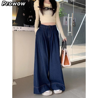 Prowow quần ống rộng quần nữ jean Comfortable thời trang Phong cách Cổ điển WLK2430EBY 11Z240315