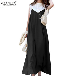 Đầm ZANZEA không tay cổ chữ v màu trơn giản dị hàn quốc