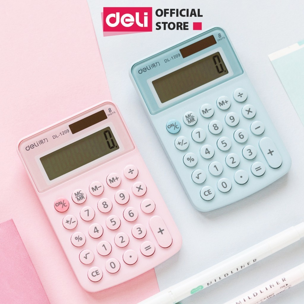 Máy Tính Cầm Tay 8 Số DELI Nhỏ Gọn Cho Văn Phòng Nhà Bán Hàng Tính Toán Đơn Giản Chạy Pin Và Năng Lượng Mặt Trời