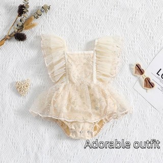 Bé Gái Áo Liền Quần Bay Tay Cổ Vuông Thêu Hoa Jumpsuit Thường Ngày Xuân Hè Body
