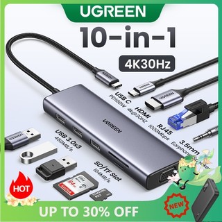 Bộ chuyển đổi hub UGREEN USB-c sang HDMI + VGA + đầu đọc thẻ + RJ45 + PD 9 trong 1 cho laptop