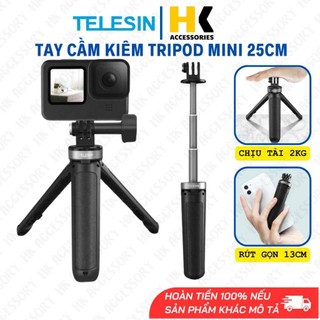 Gậy Telesin mini tripod  gắn Actioncam Gopro, Action , Insta360 Ace Pro kiêm tripod kéo dài 25cm - Chính hãng