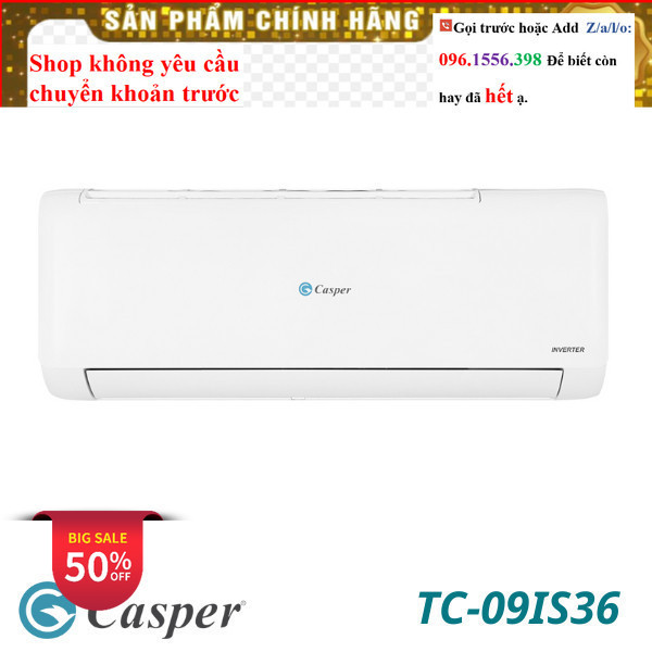 <Rẻ> Điều hòa Casper inverter 1 chiều 9000 BTU TC-09IS36 model 2024