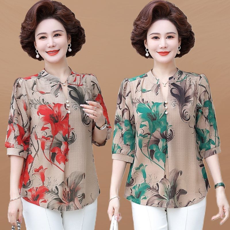 Người Cao Tuổi Trung Niên Nữ Mùa Hè Áo Sơ Mi Mỏng Mẹ Trung Niên Mùa Hè Áo Sơ Mi Voan Mẹ 40 Đến 50 Tuổi Mẹ Giàu Có