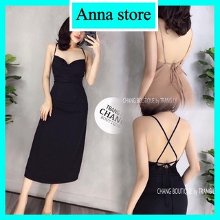 Đầm dài 2 dây cổ đổ nhẹ hở lưng đan dây nữa lưng chất y hình ( hình ảnh thật ) M309